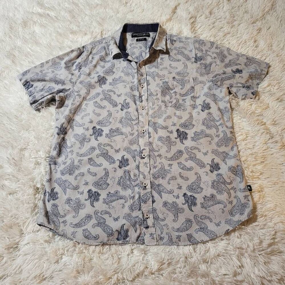 Graham co mens slim fit short sleeve button down print shirt M